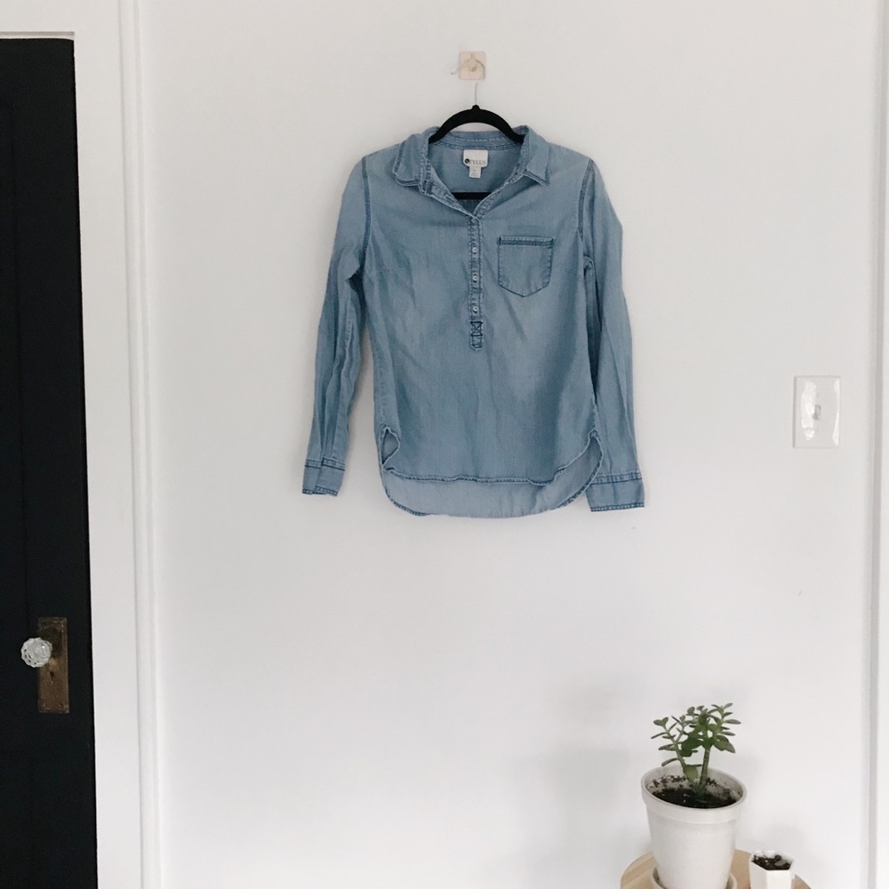 Half button down jean shirt